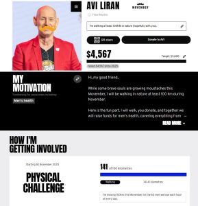 Avi Liran Movember 100km walk for men's health